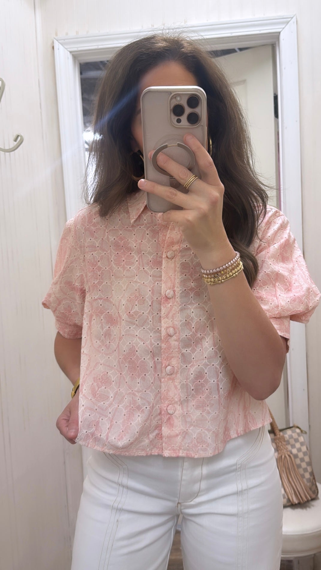 EYELIT BUTTON PUFF SLV TOP