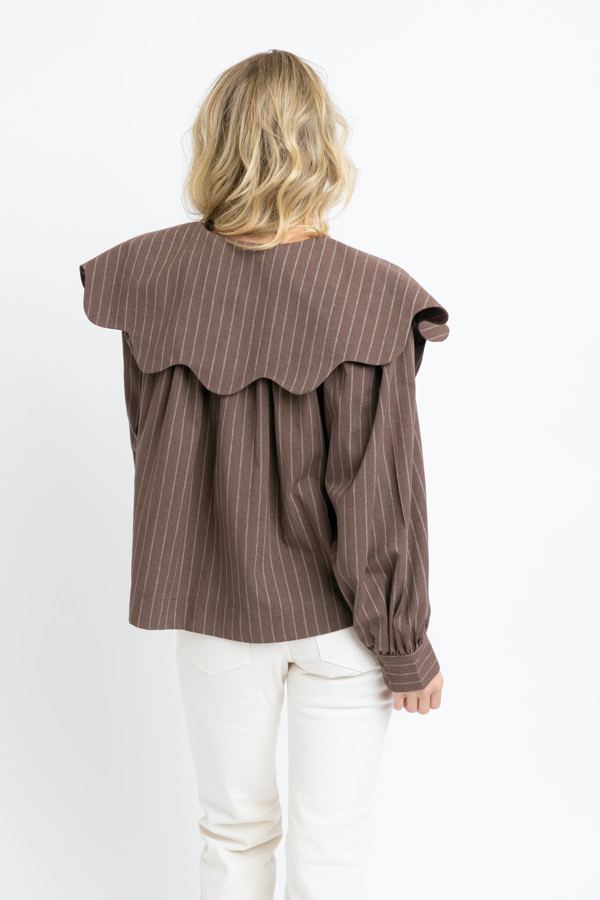 BROWN STRIPE PETER PAN COLLAR TOP