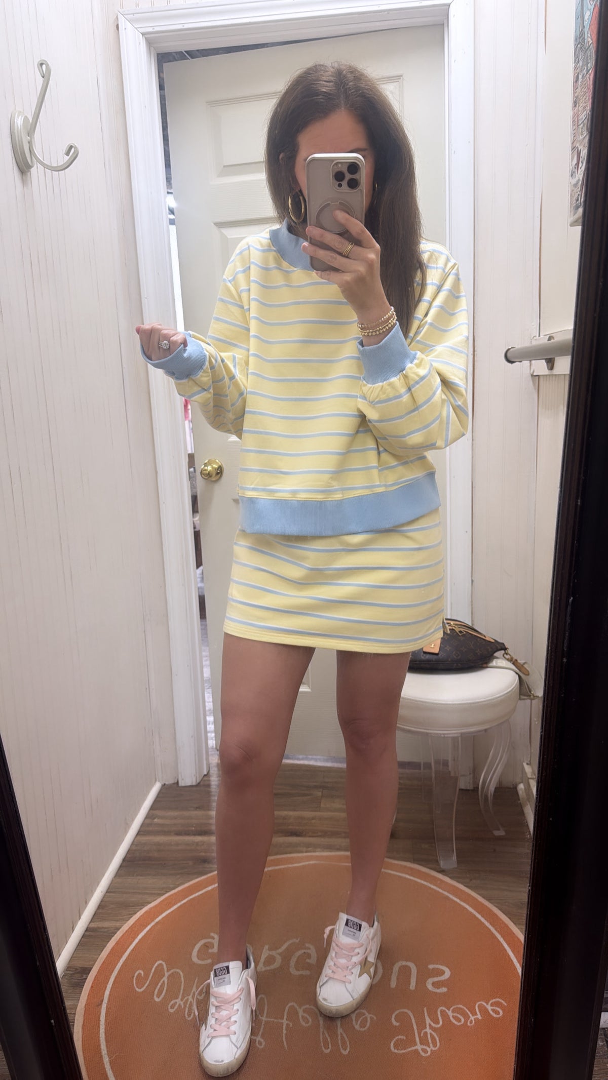 YELLOW & BLUE STRIPE MOCK SWEATSHIRT TOP