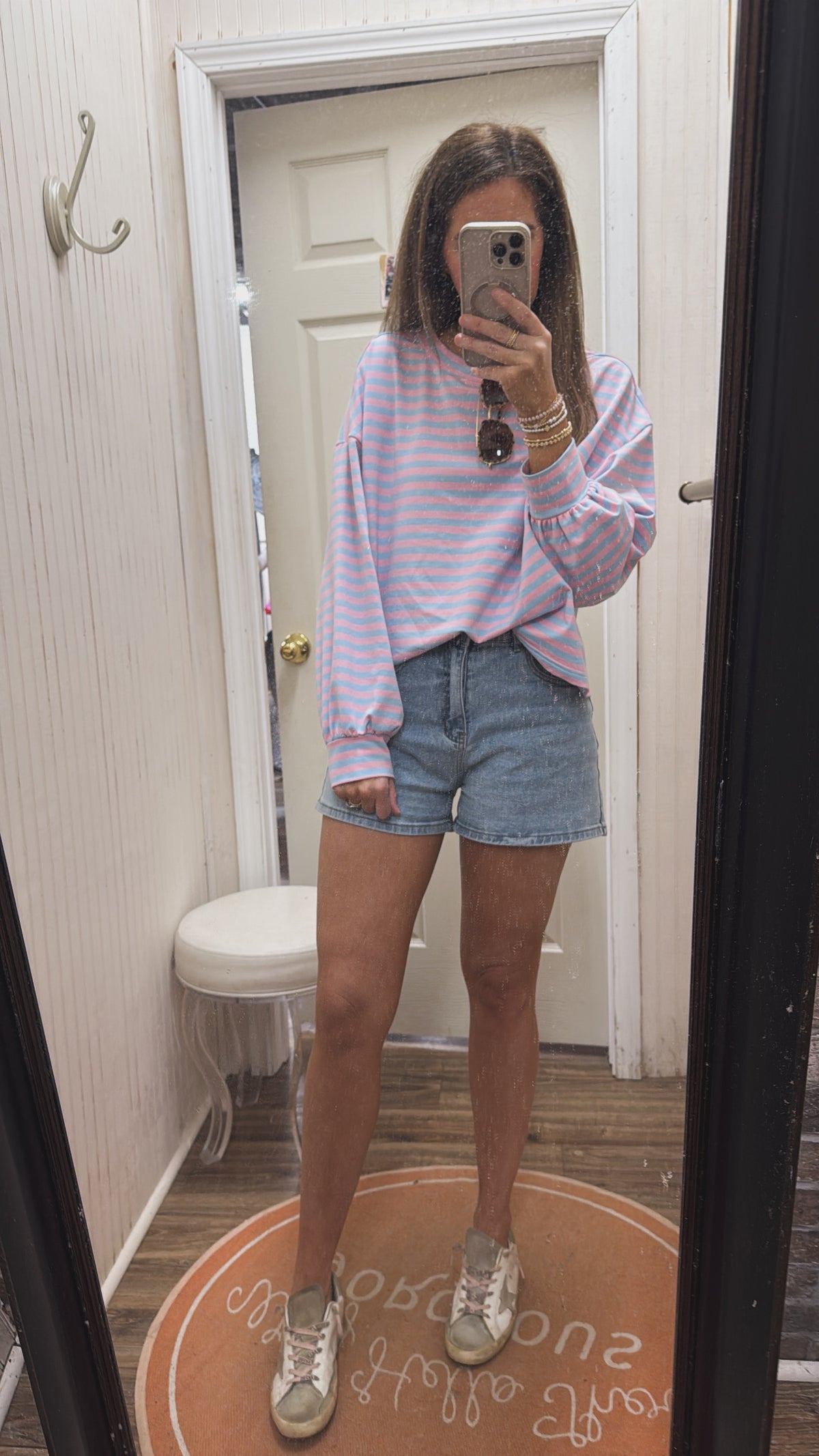 OVERSIZED PINK BLUE STRIPE CROP SHIRT