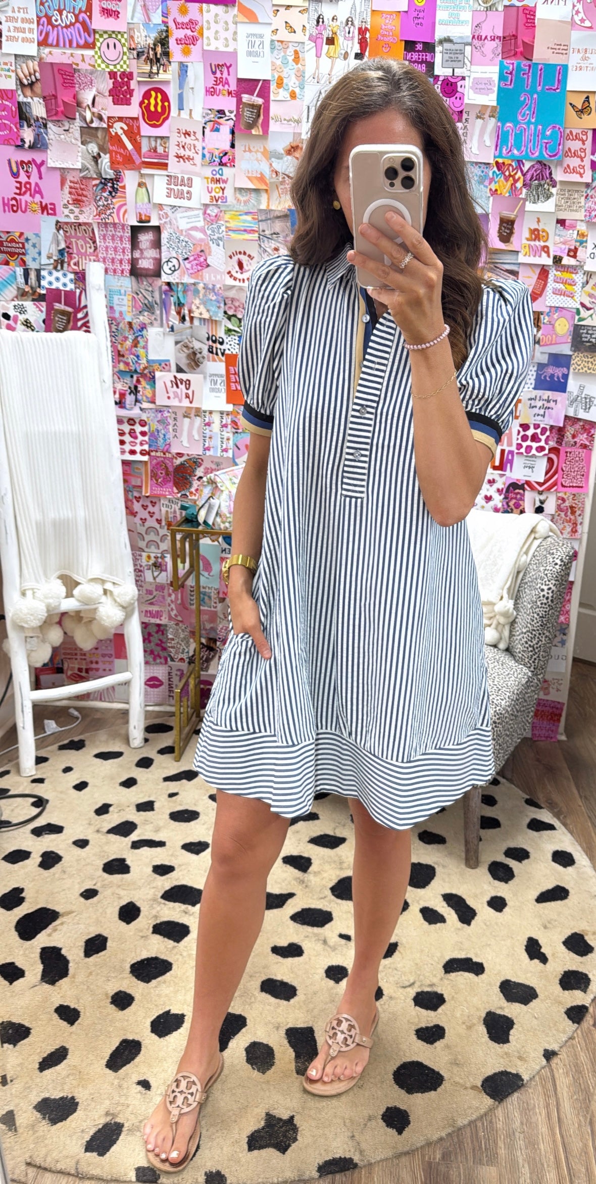 NAVY STRIPE COLLARED DRESS