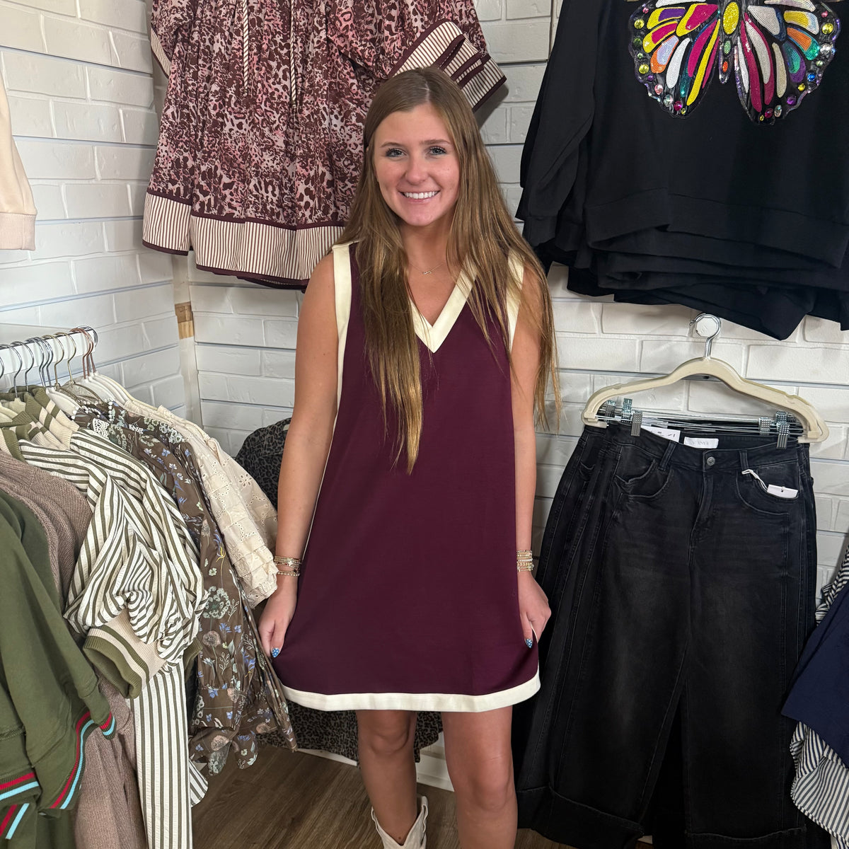 MAROON VARSITY INSPIRED DRESS