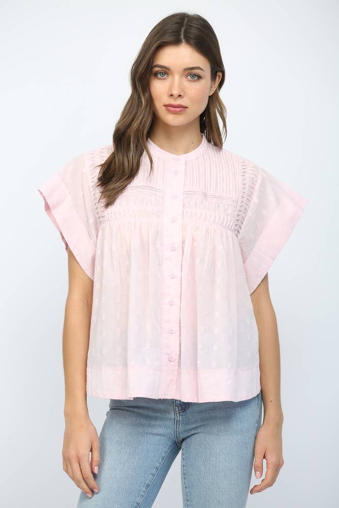 BLUSH RUFFLED BUTTON UP TOP