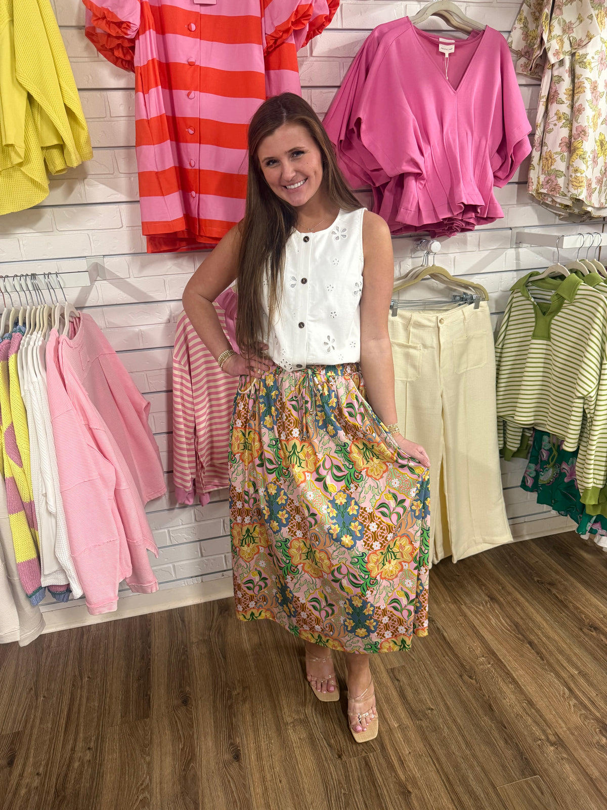 FLORAL CROCHET TRIM MID SKIRT SET