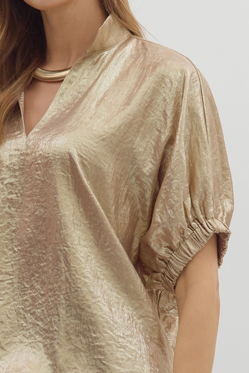 GOLD METALLIC VNECK DOLMAN SLV TOP