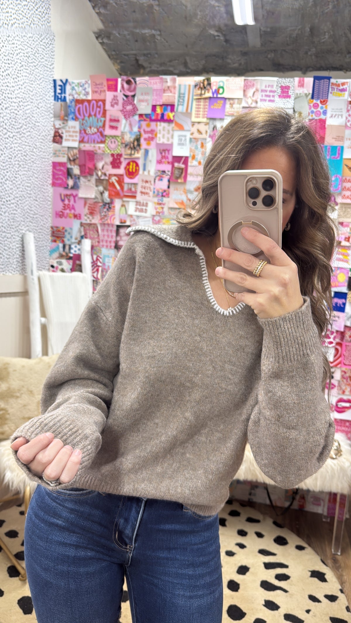 GRANNY V NECK TURTLENECK SWEATER TOP