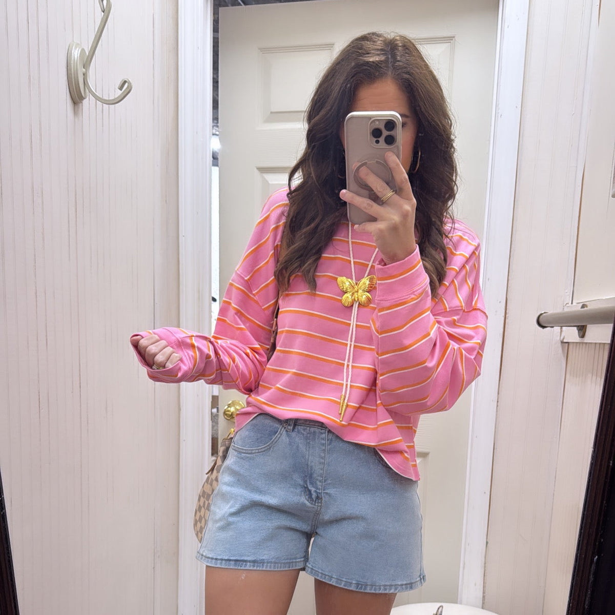 PINK ORANGE STRIPED LOUNGE TOP