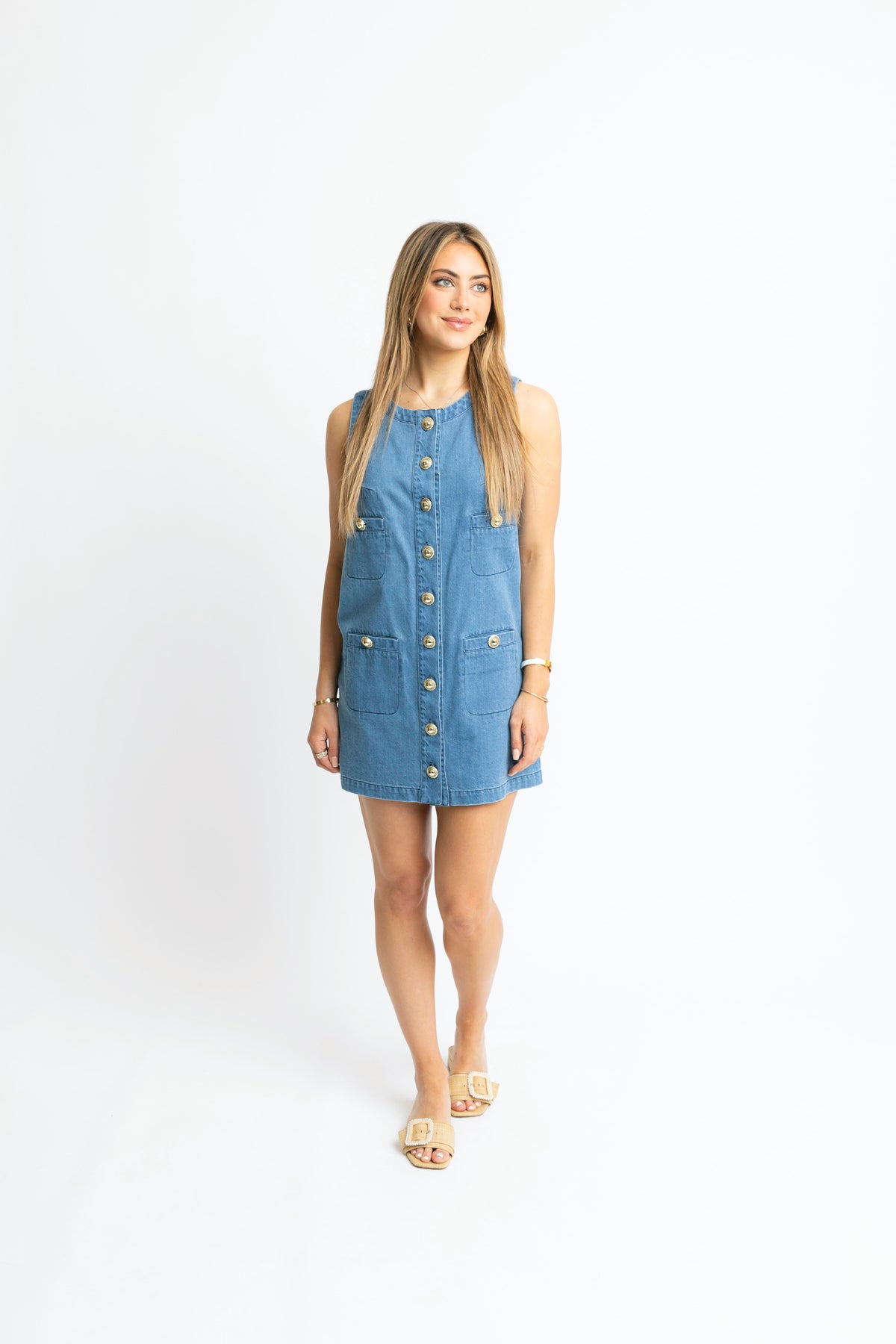 DENIM GOLD BUTTON DRESS
