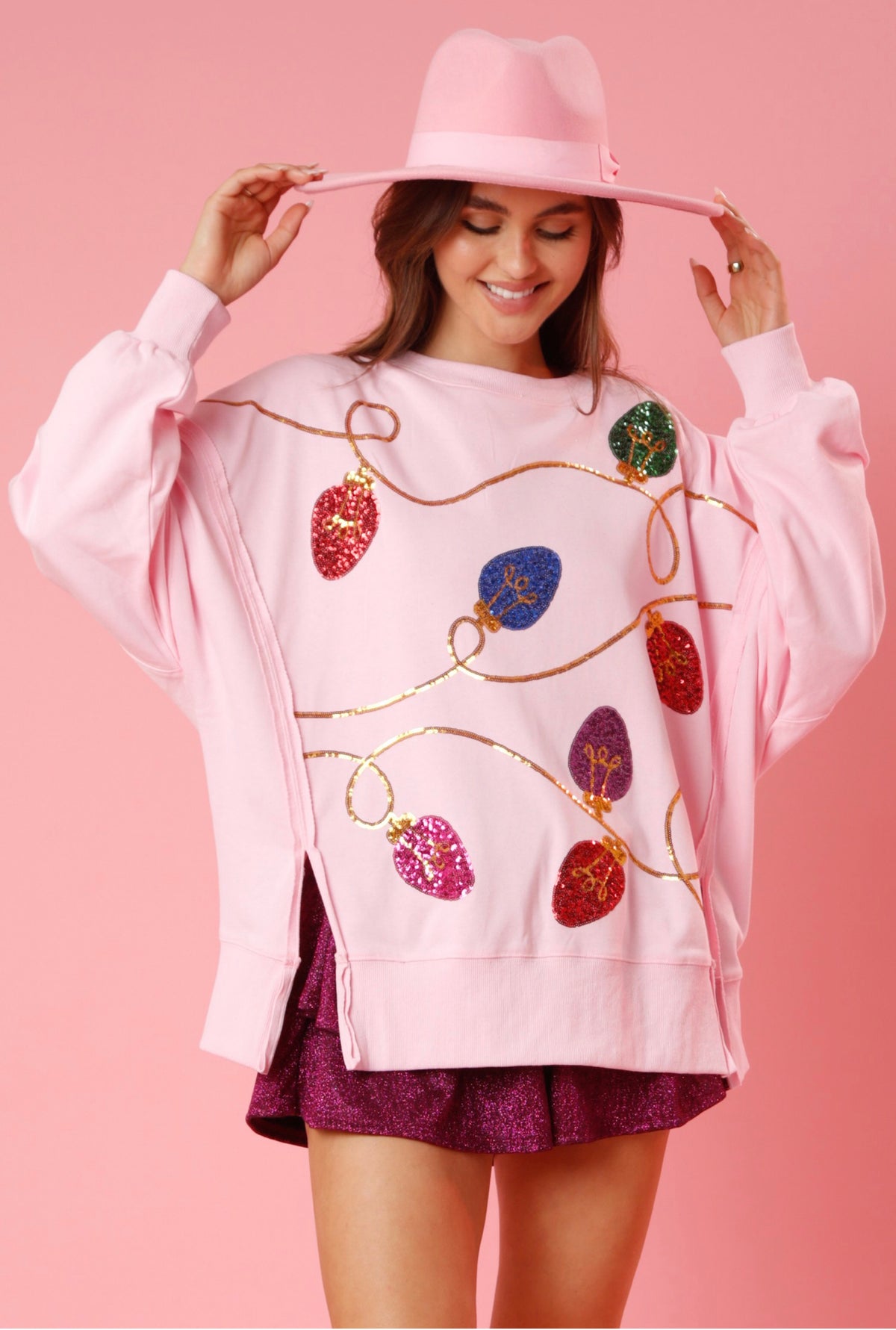 PINK CHRISTMAS SEQUIN SWEATSHIRT-PREORDER