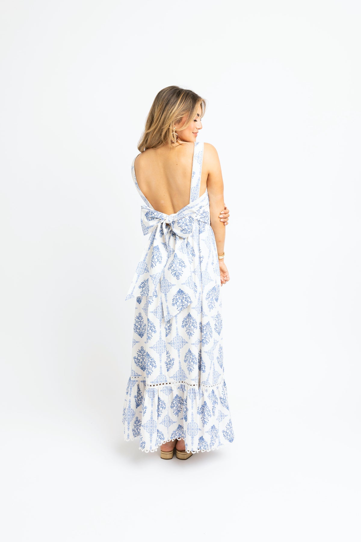 BLUE FRENCH VINTAGE FLORAL TIE MAXI
