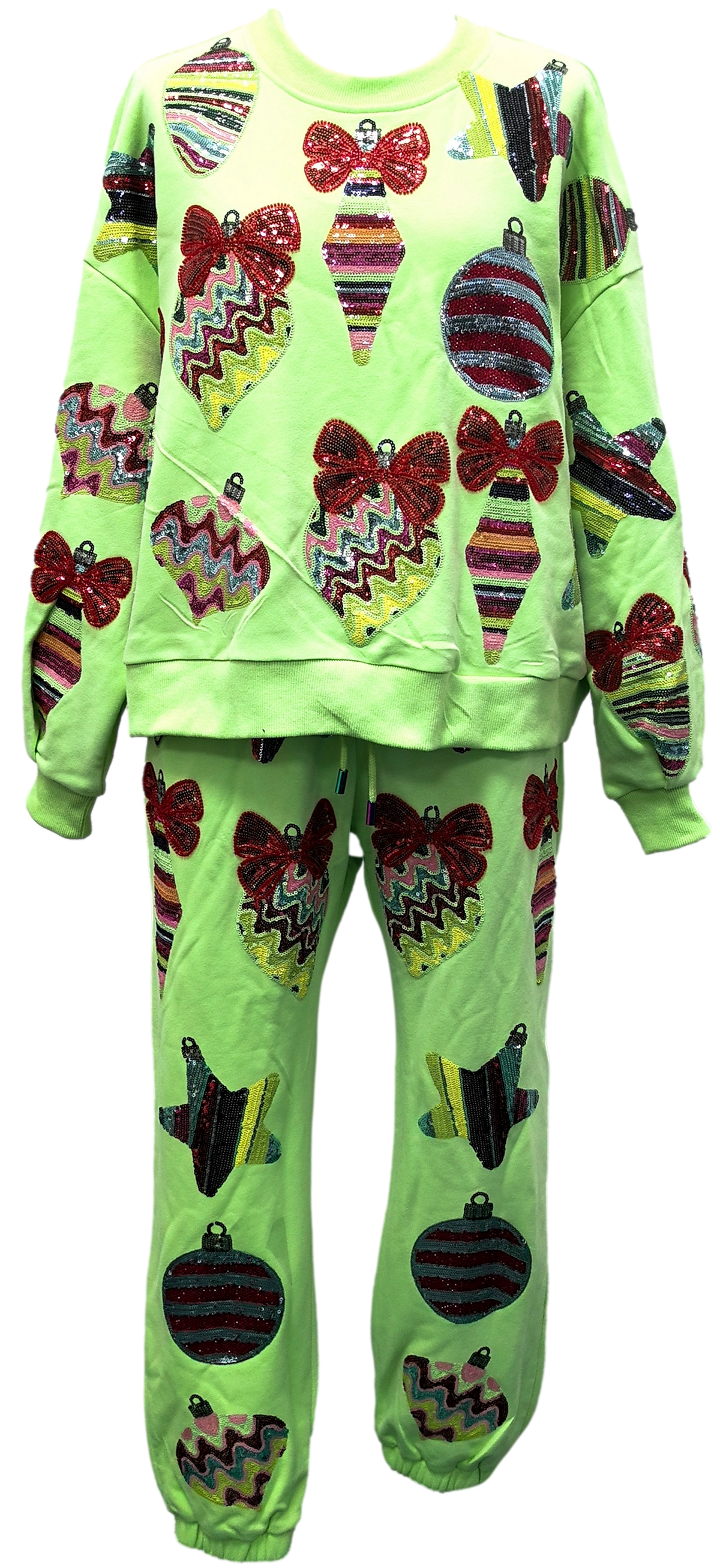 GREEN ORNAMENT BOW SWEATSHIRT