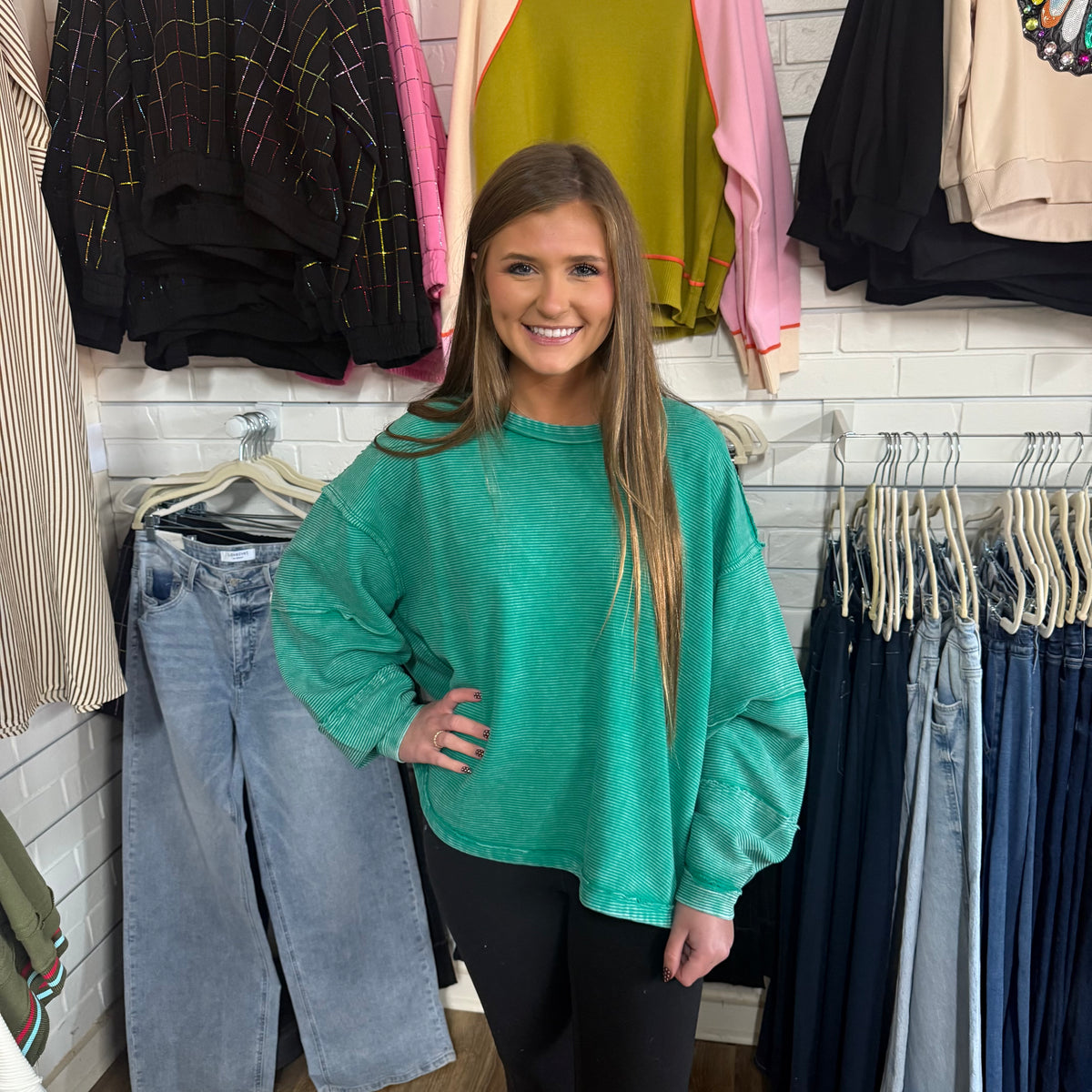 GREEN ACID WASHED RIBBED TOP