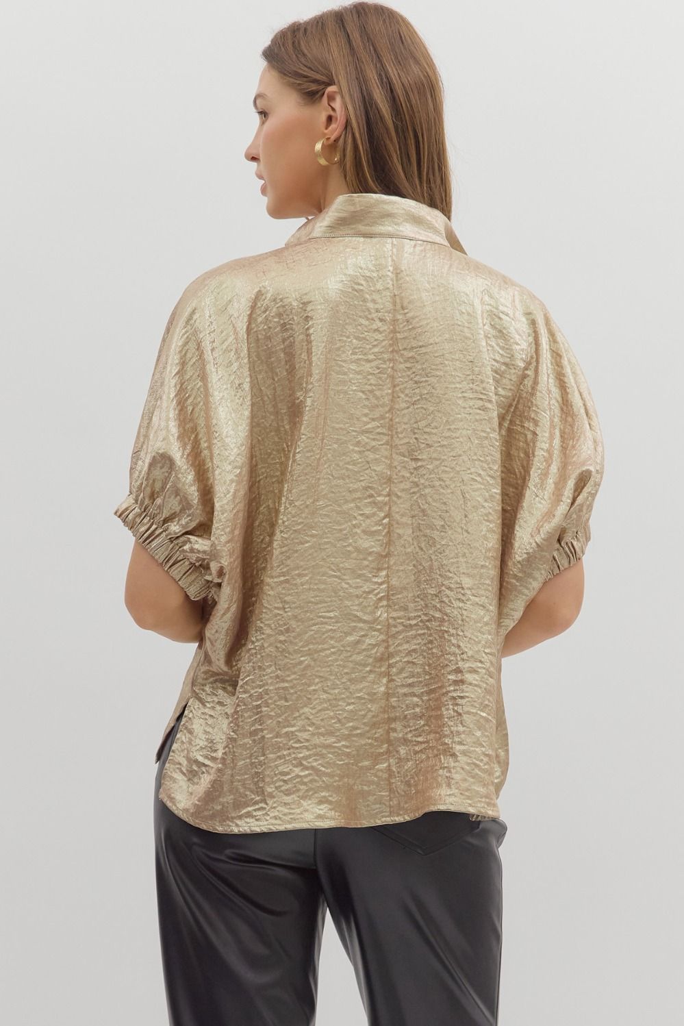 GOLD METALLIC VNECK DOLMAN SLV TOP