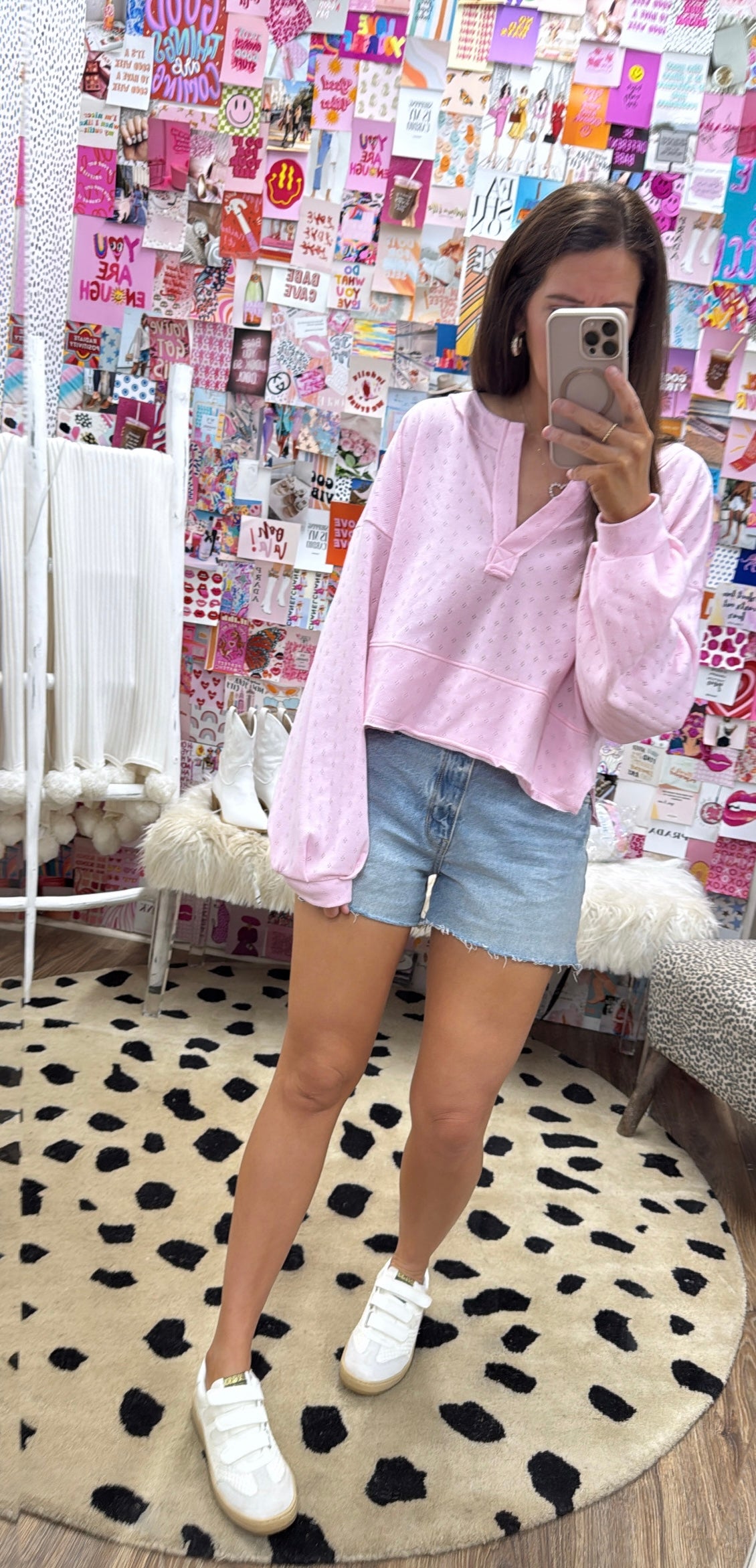 PINK PLACKET VNECK TOP