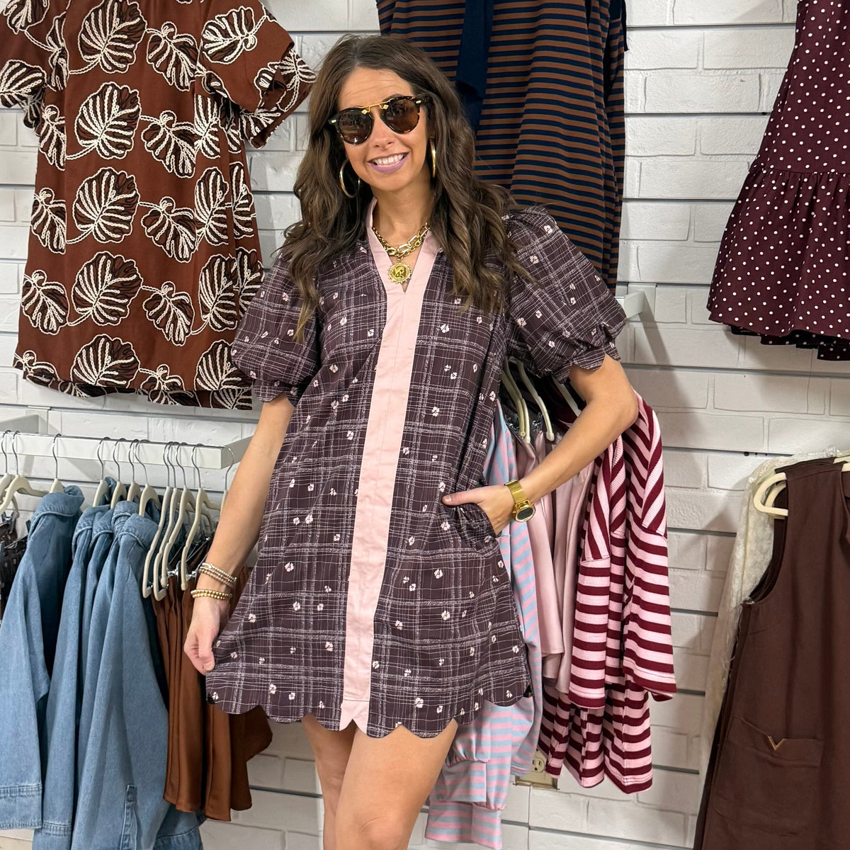 PLUM BLUSH FLORAL SCALLOP DRESS