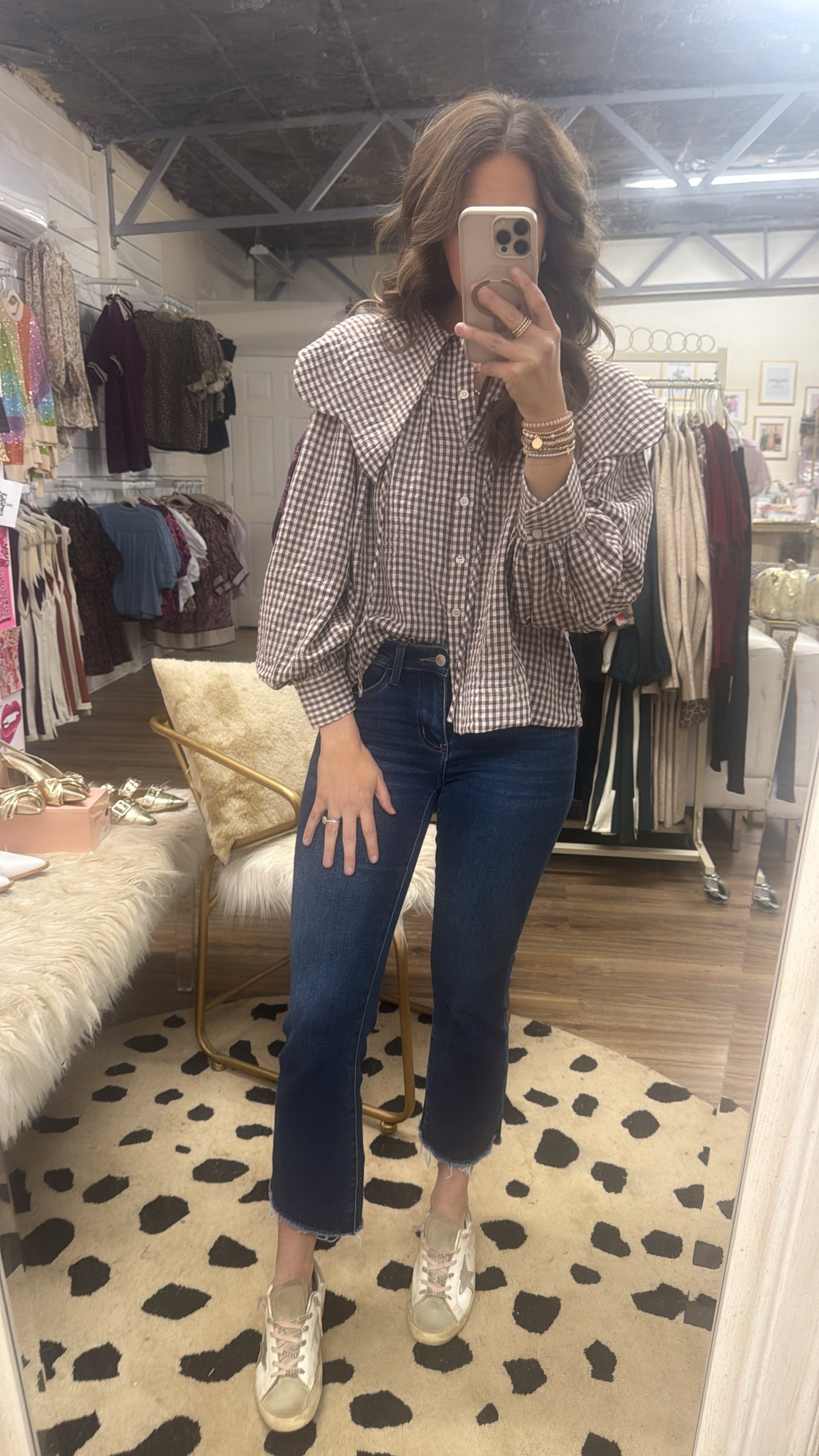 BROWN GINGHAM PETER PAN COLLAR TOP