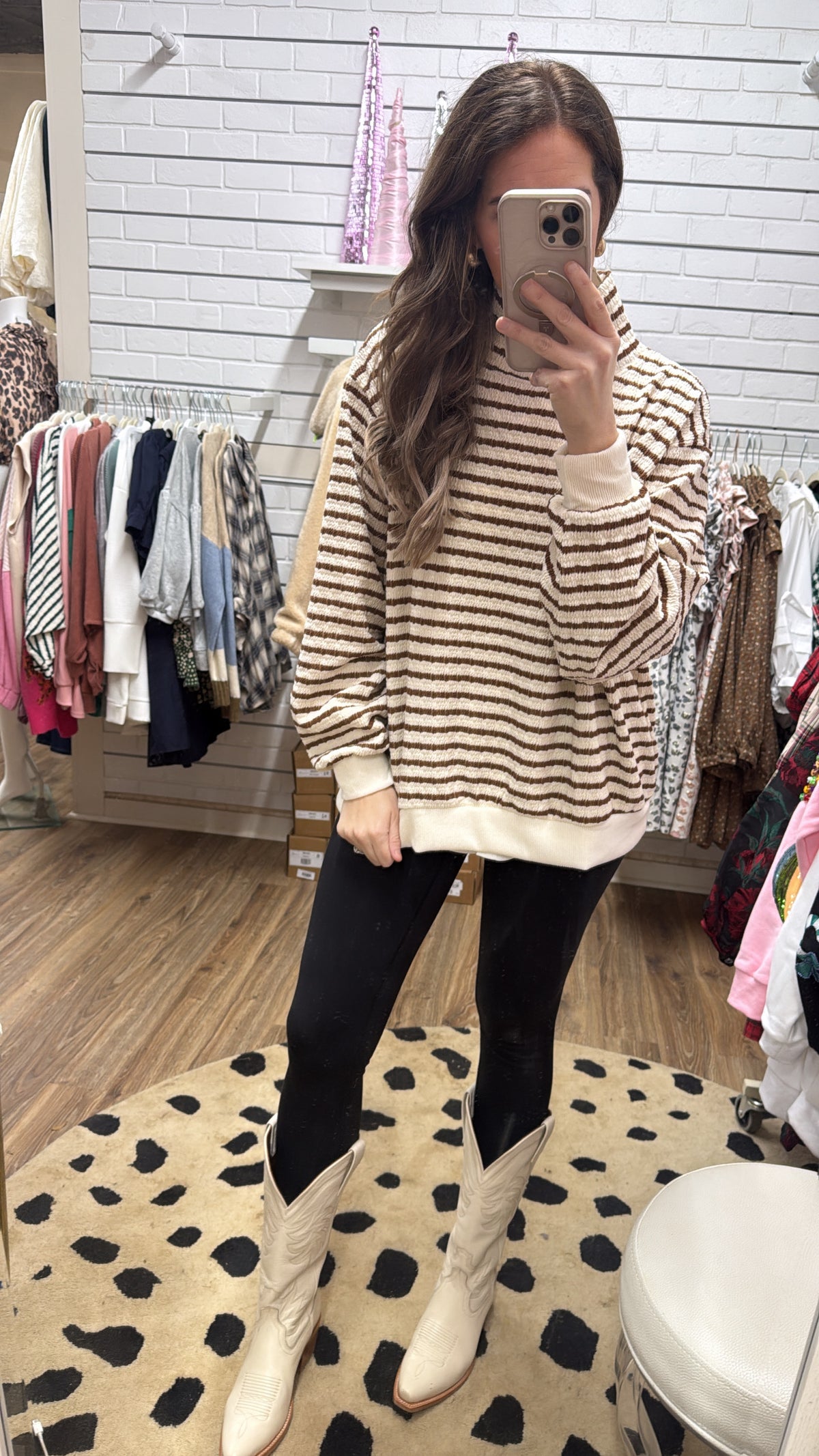 MOCHA STRIPE MOCK NECK TOP