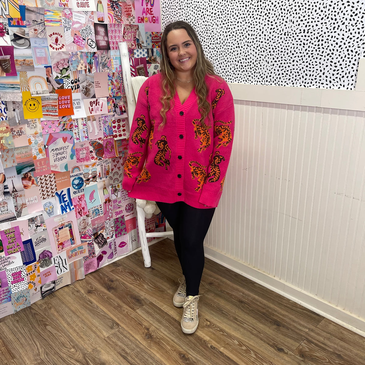 HOT PINK ANIMAL PRINT CARDIGAN