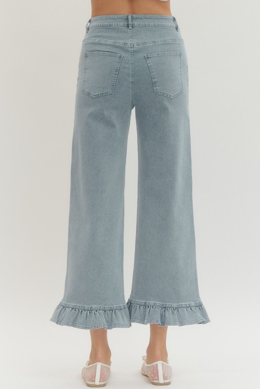 BLUE DENIM RUFFLE HEM JEAN