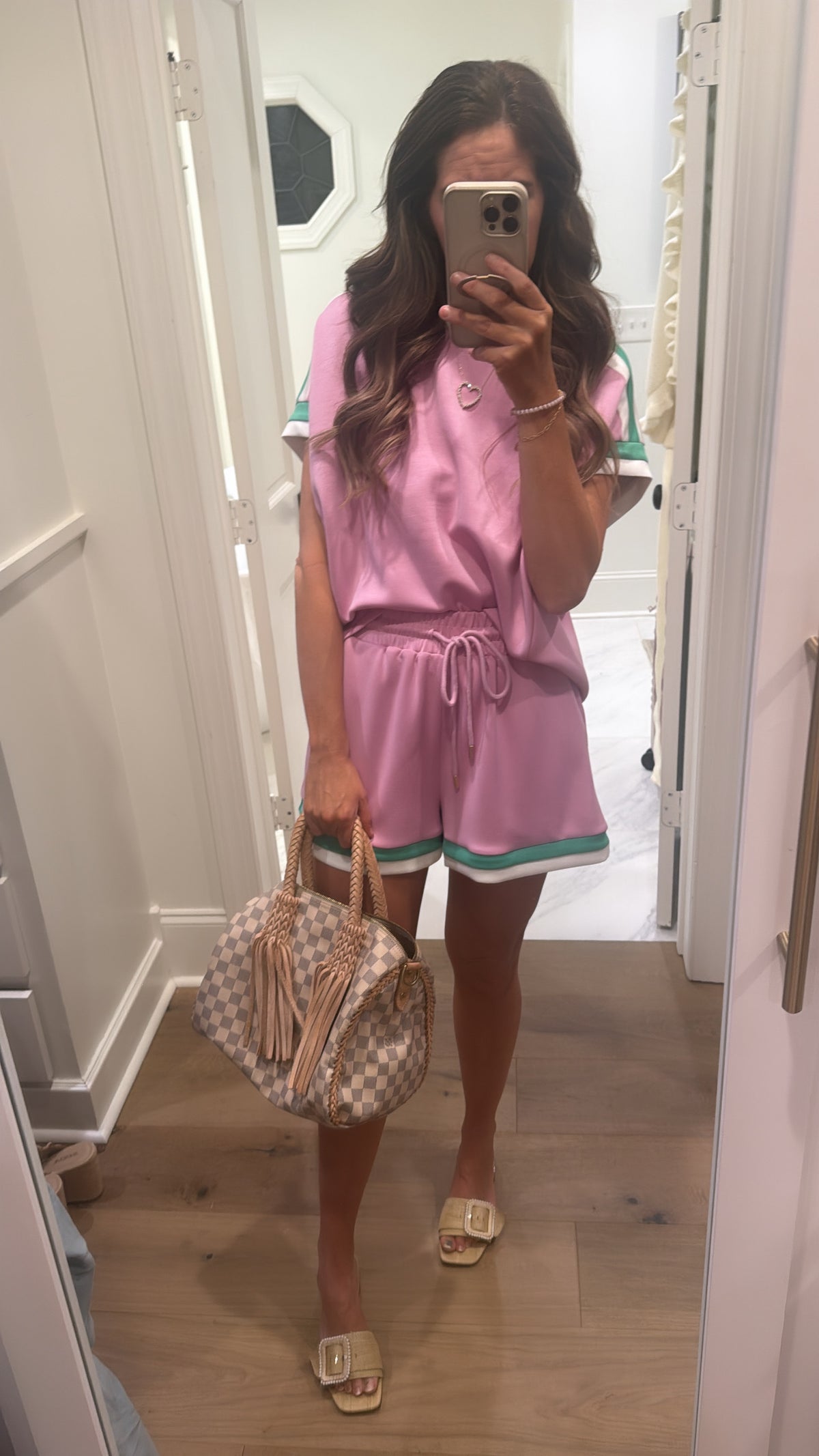 PINK AND GREEN WHITE STRIPE HEM SET