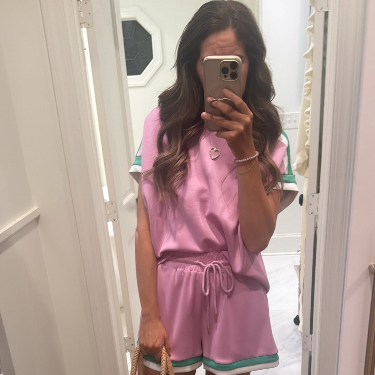 PINK AND GREEN WHITE STRIPE HEM SET