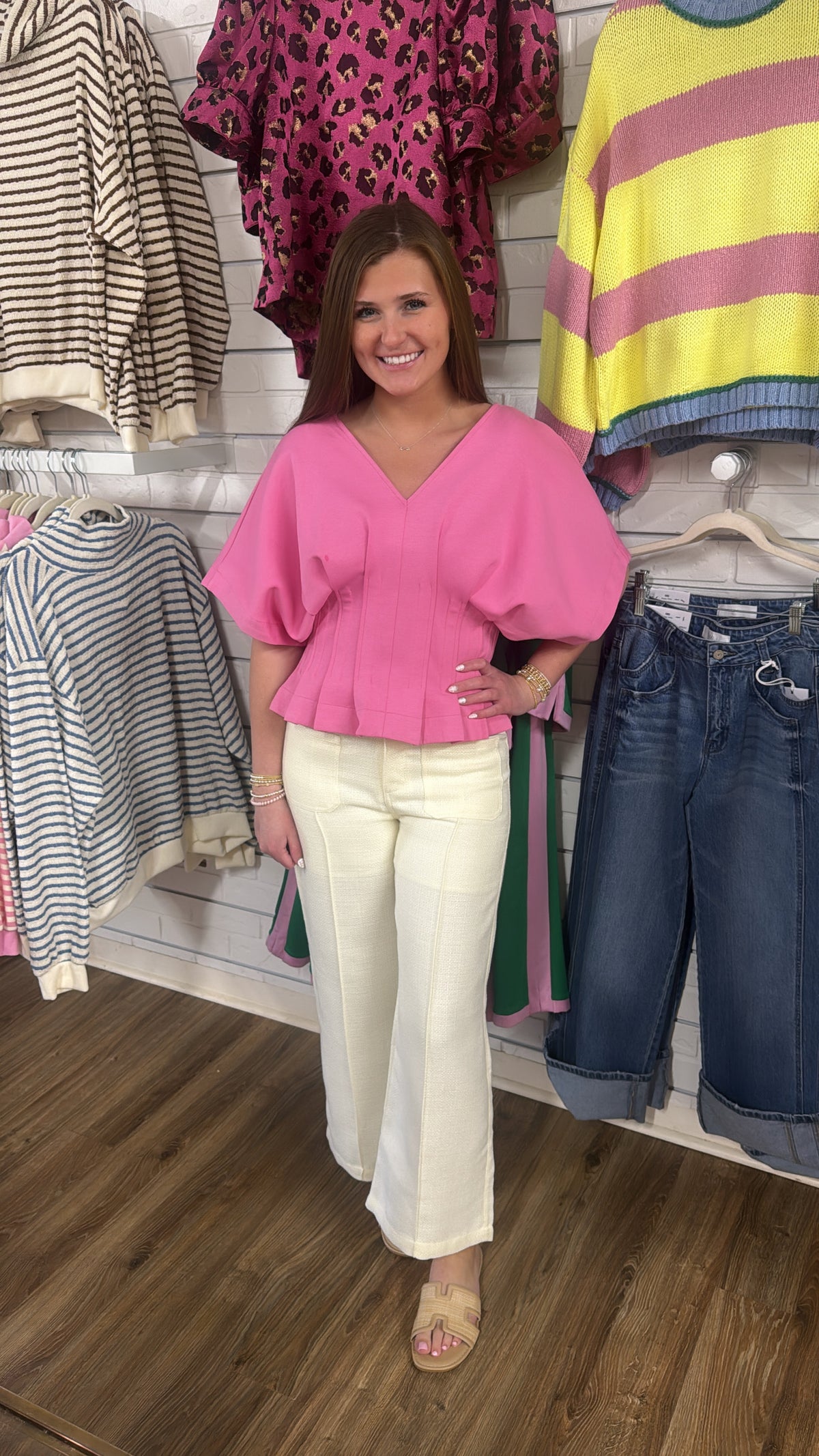 PINK PLEATED DOLMAN TOP
