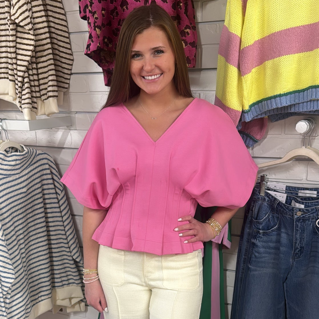 PINK PLEATED DOLMAN TOP