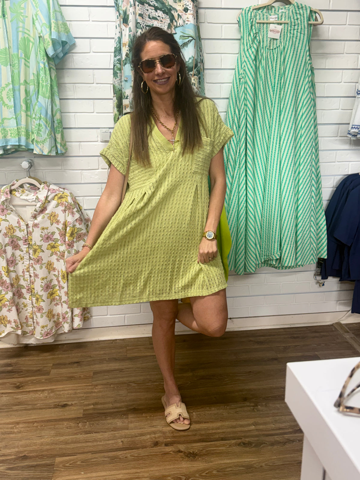 TEXTURE PLEATED POCKET DRESS