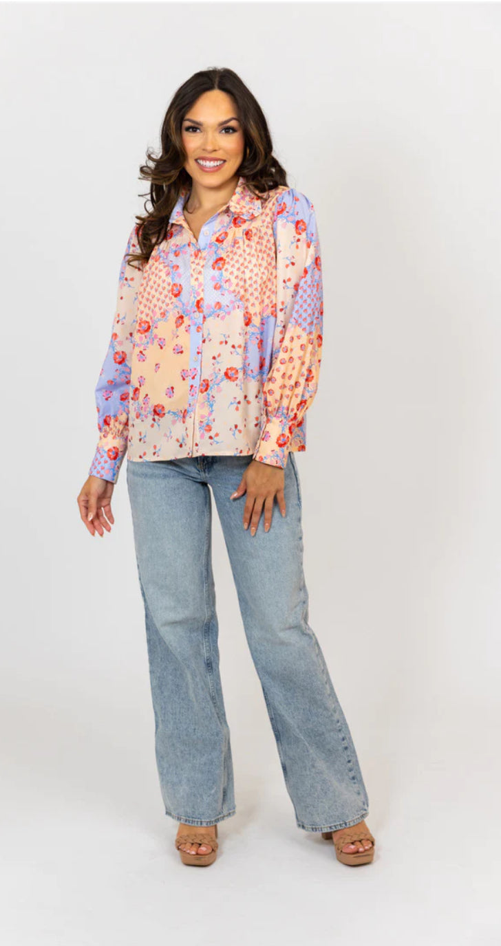 FLORAL RUFFLE COLLAR BUTTON UP