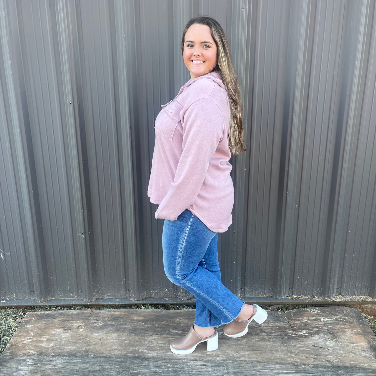 PINK FLEECE COLLAR TOP