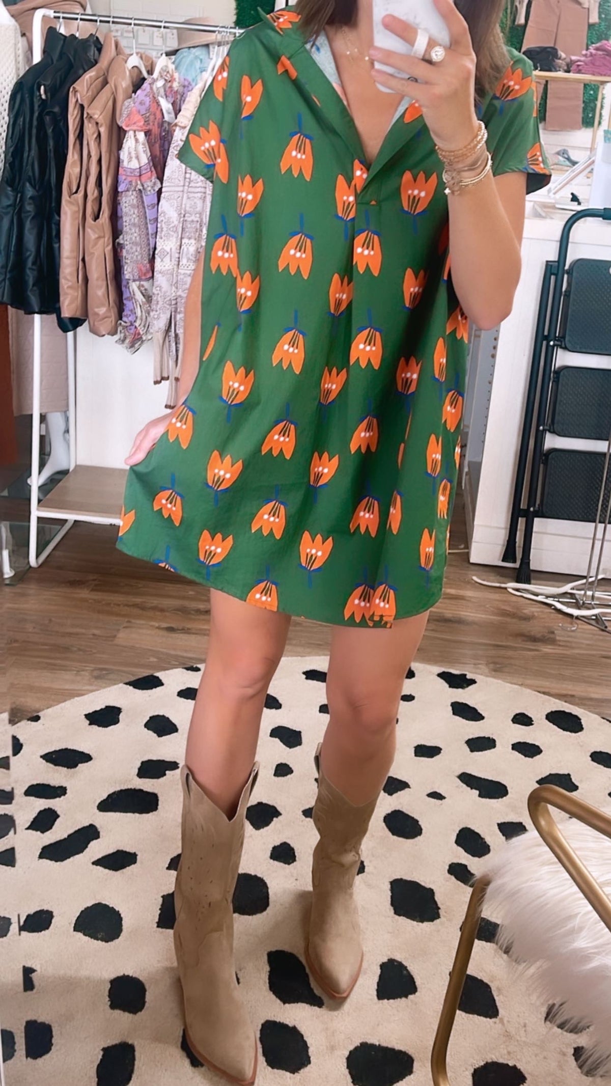 OLIVE POPPY COLLAR POPLIN DRESS
