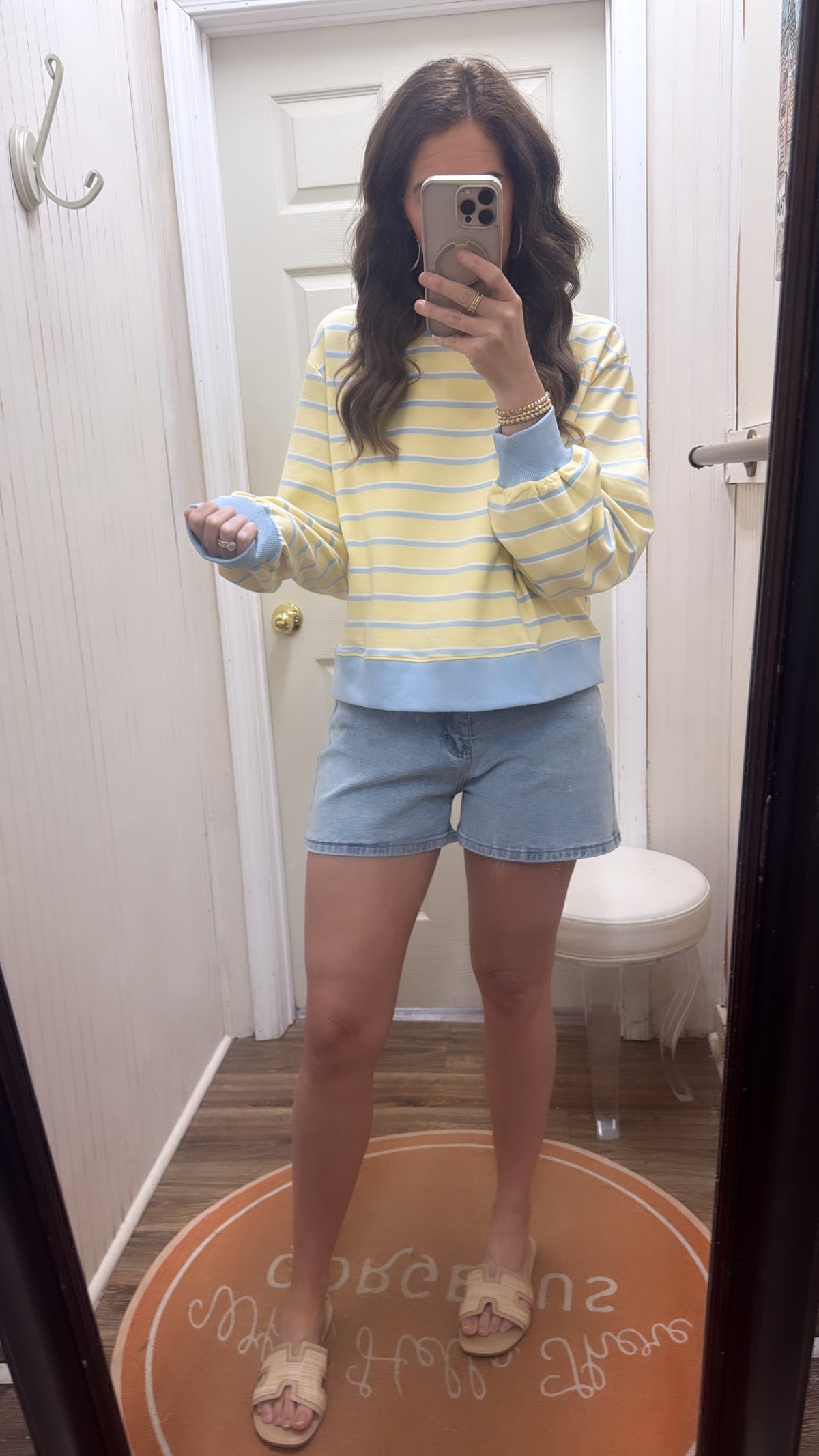 YELLOW & BLUE STRIPE MOCK SWEATSHIRT TOP