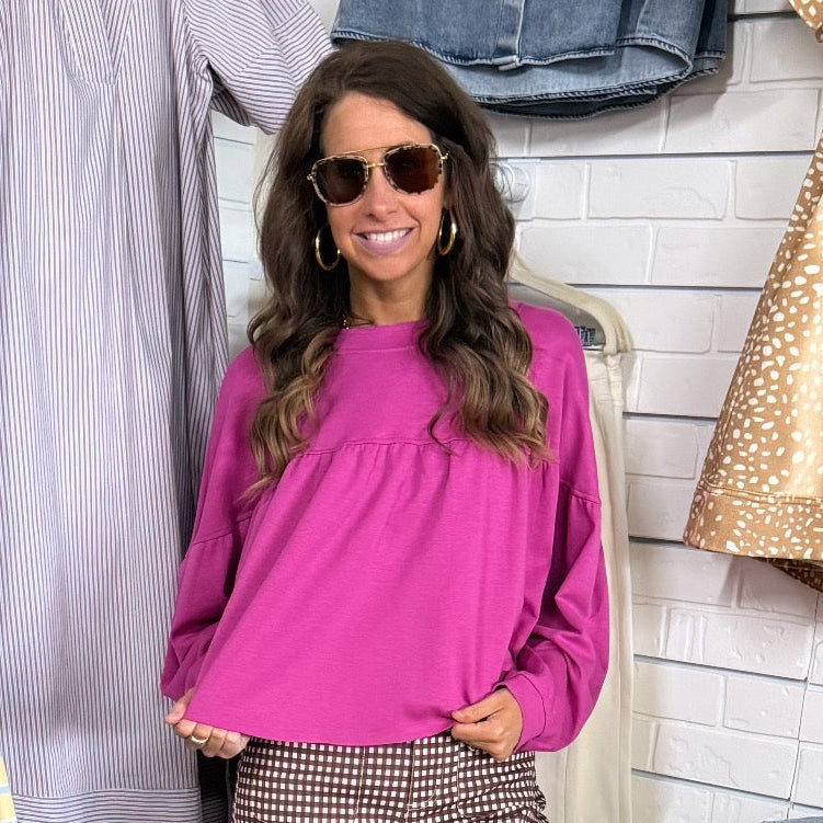 BERRY LONG SLV PULLOVER TOP