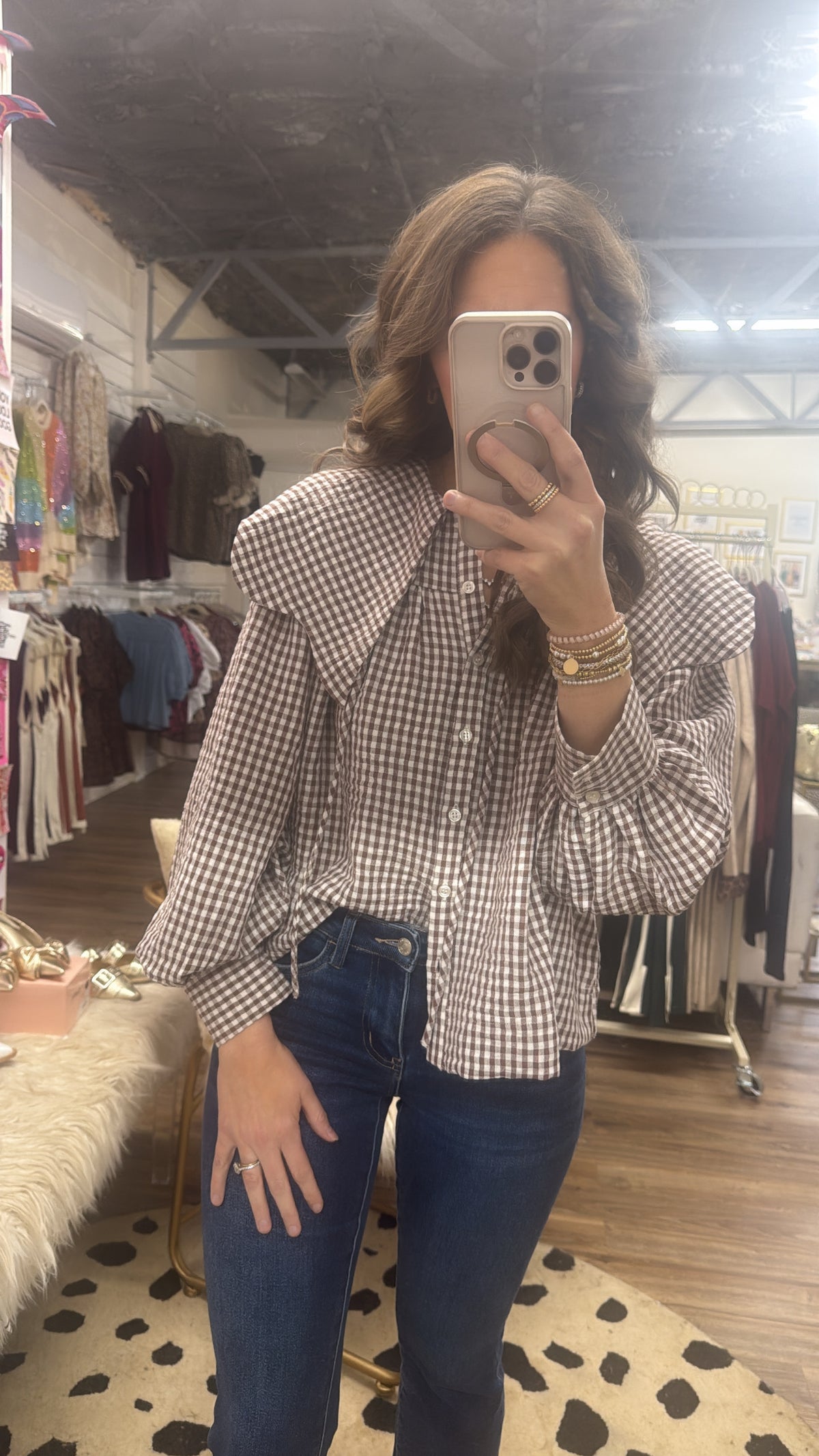 BROWN GINGHAM PETER PAN COLLAR TOP