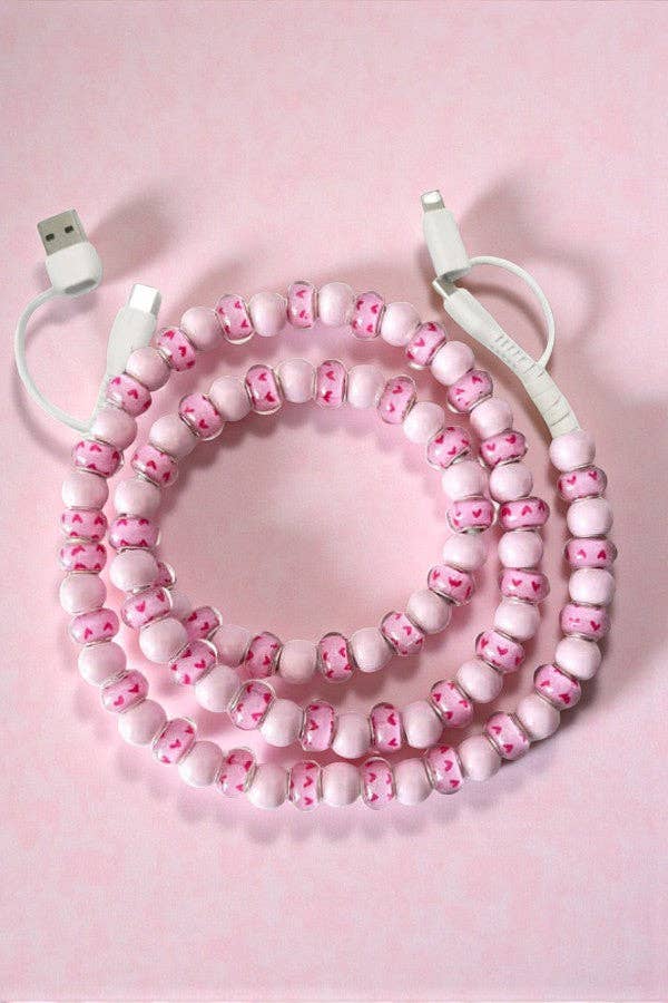 Pink Heart Beaded Cord Charger