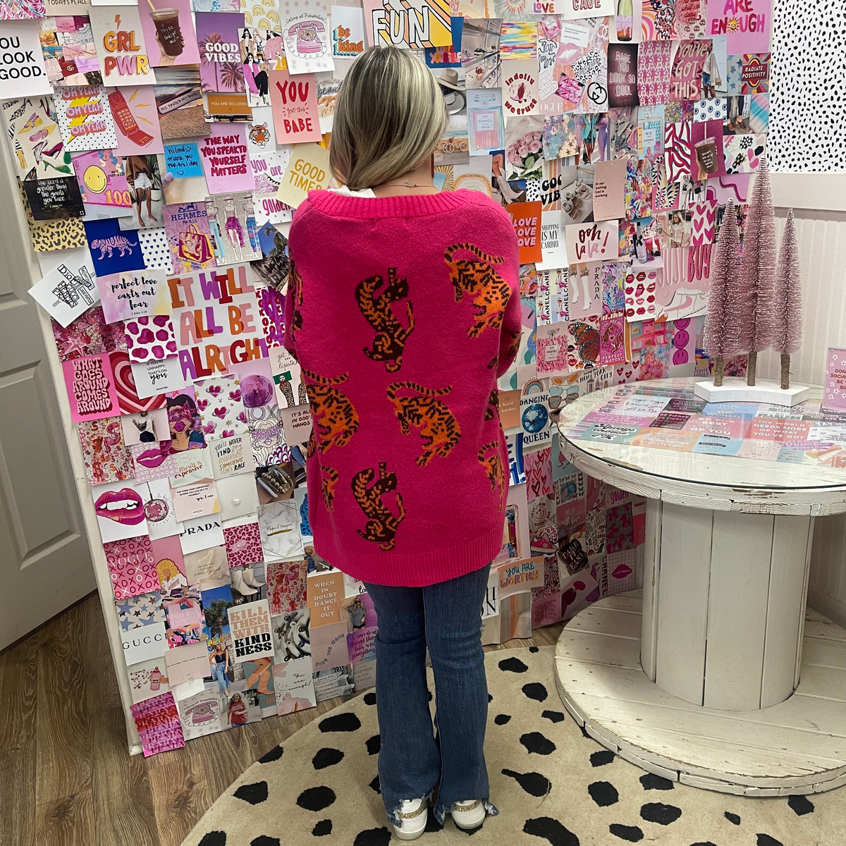 HOT PINK ANIMAL PRINT CARDIGAN