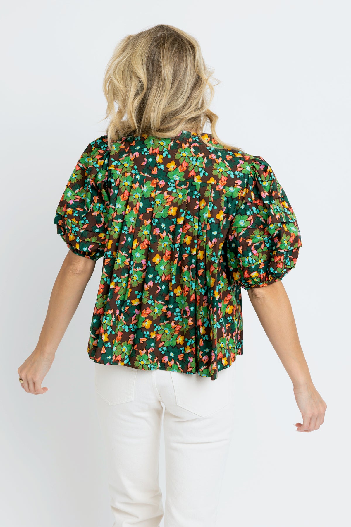 BROWN FLORAL PLEAT TOP