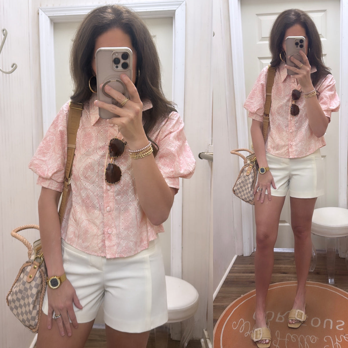 EYELIT BUTTON PUFF SLV TOP