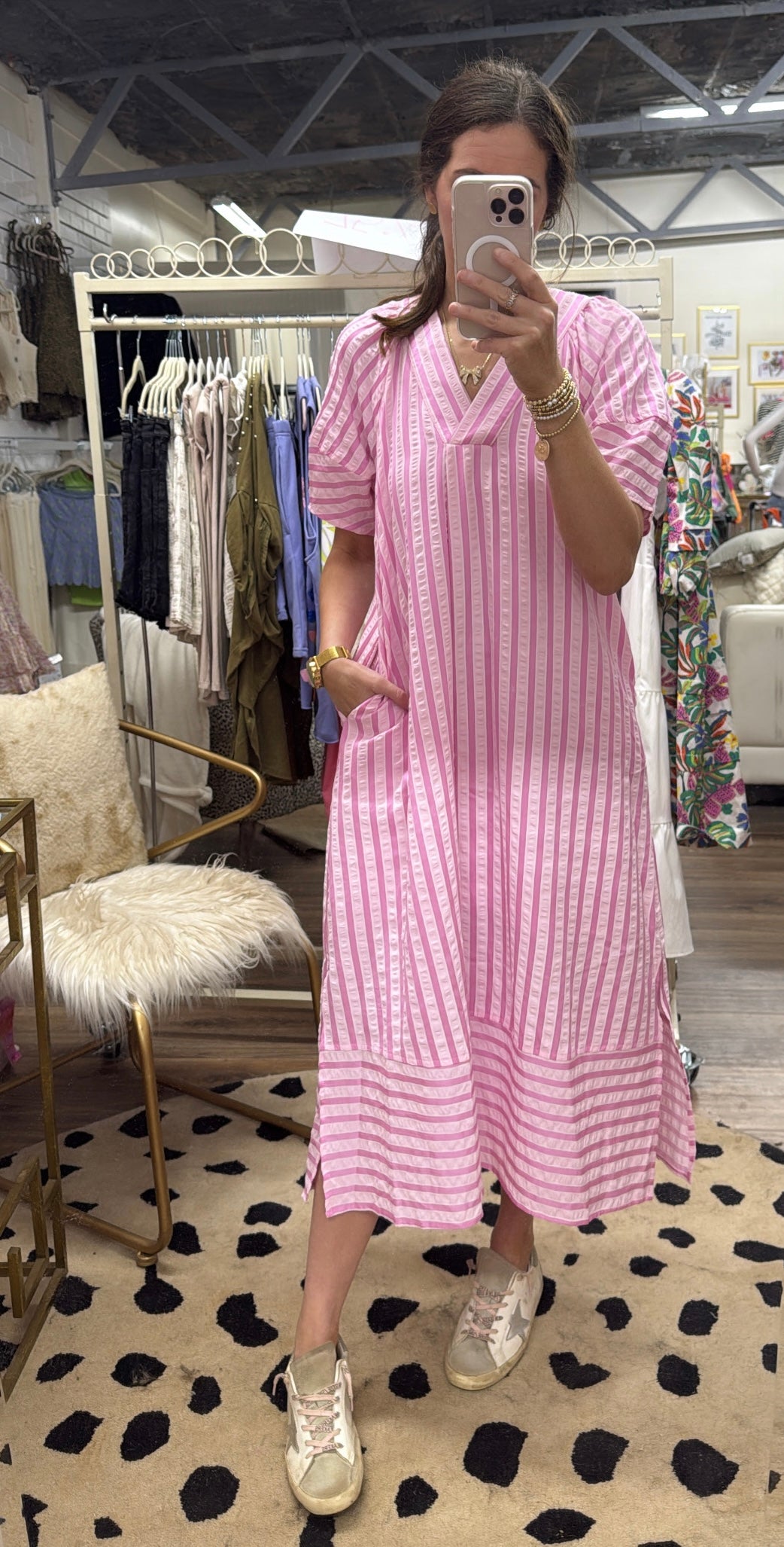 PINK STRIPE MIDI DRESS