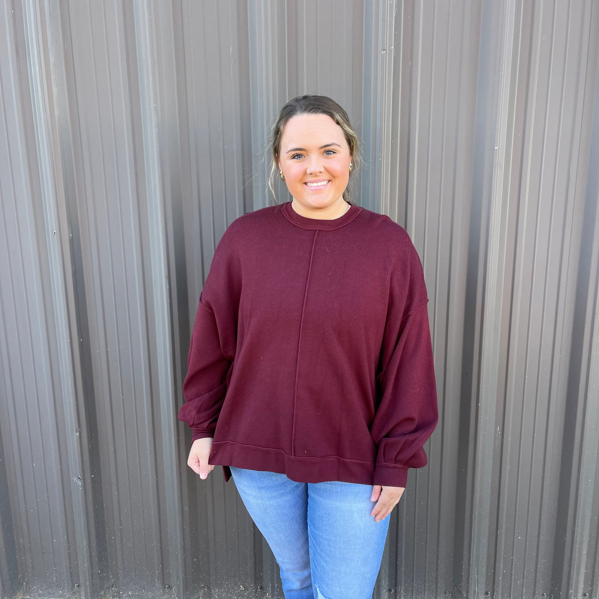 CHELSEA BURGUNDY HI LOW SWEATER