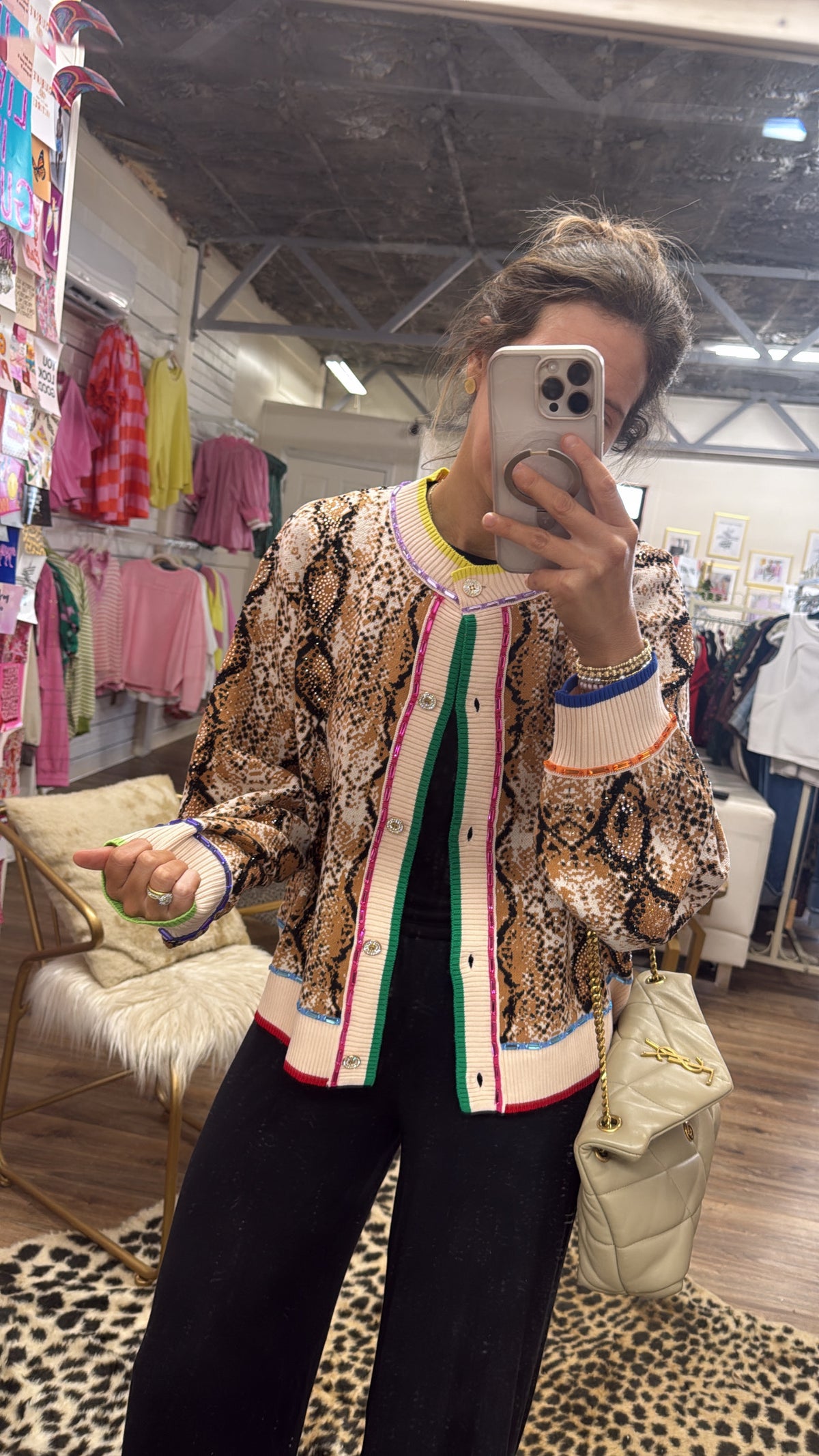 RAINBOW SNAKE BUTTON CARDIGAN SWEATER