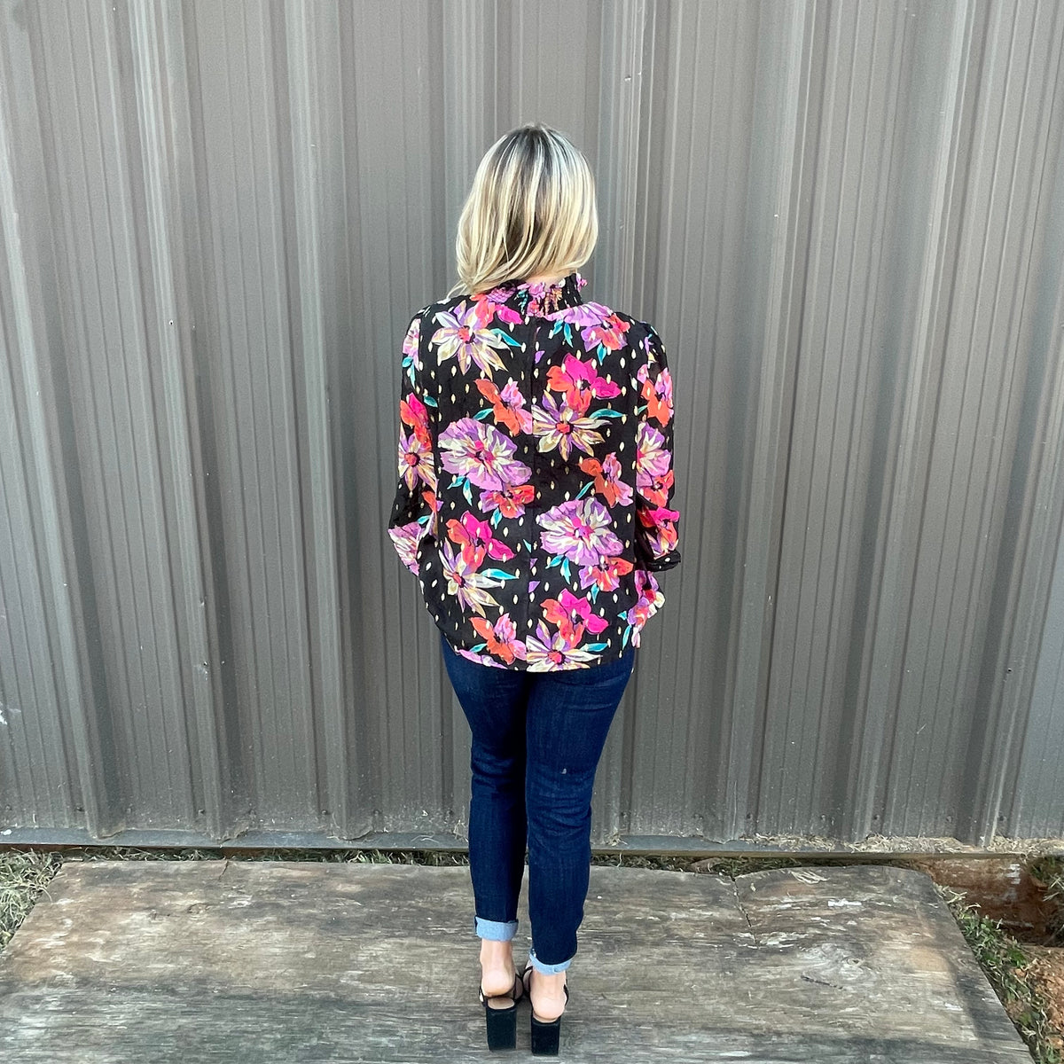 FLORAL CHIFFON SMOCKED BLOUSE