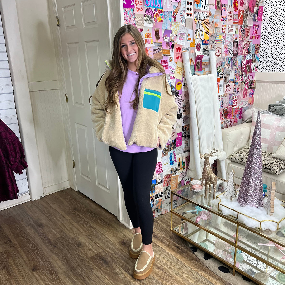 IVORY RETRO COLOR-BLOCK FLEECE JACKET