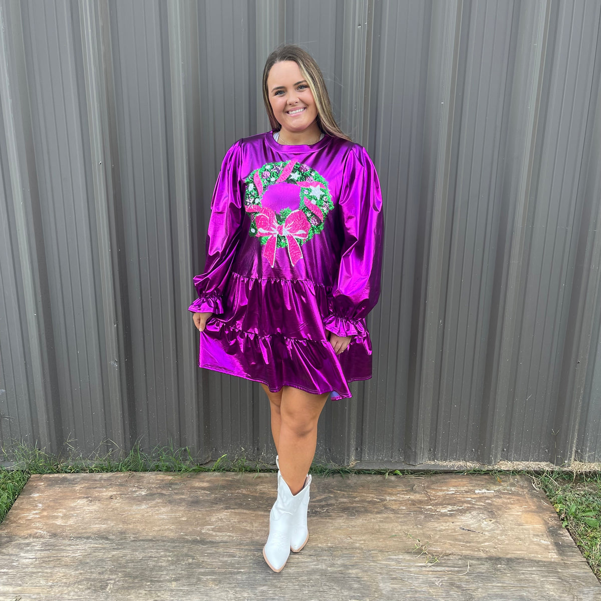 MAGENTA FOIL SEQUIN WREATH DRESS