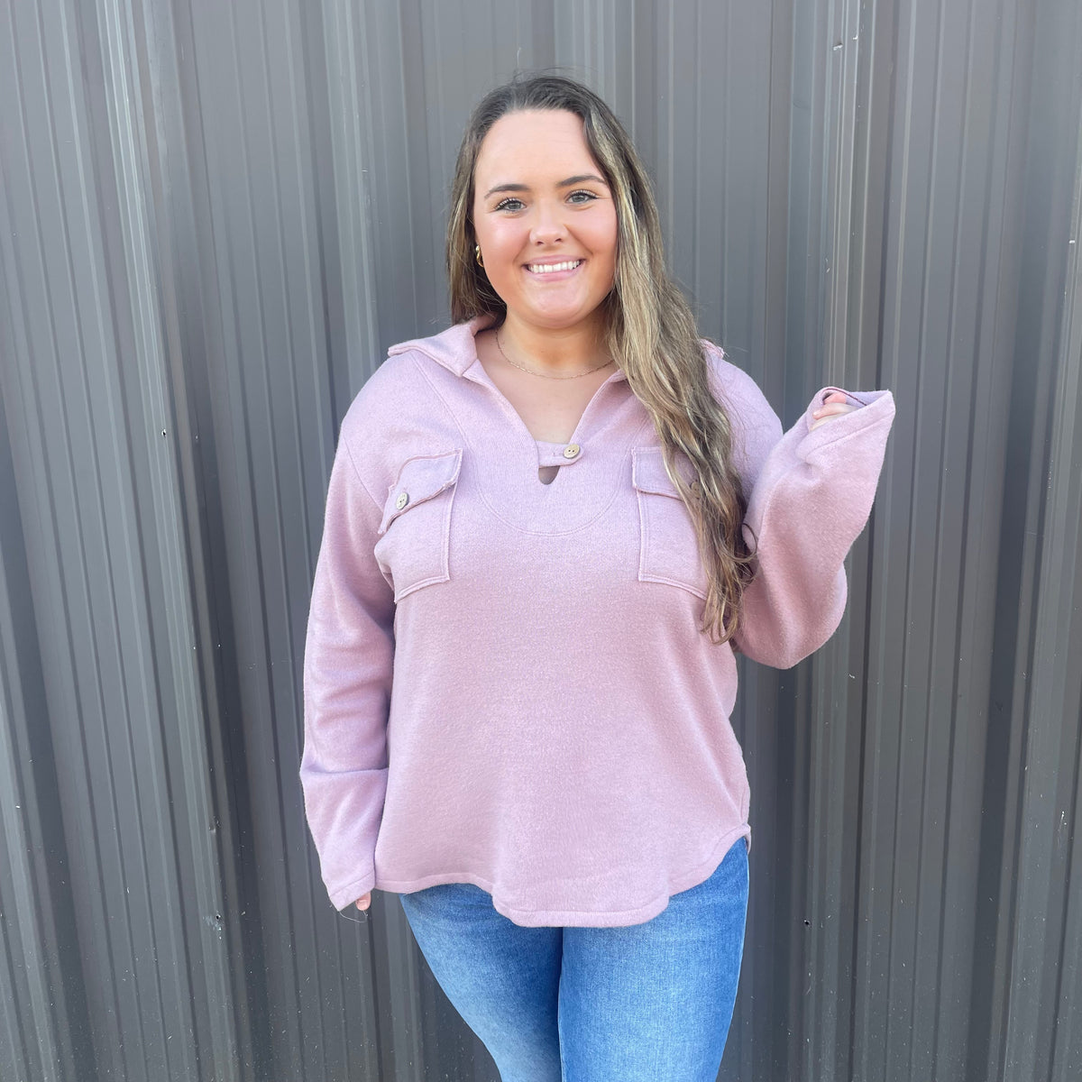 PINK FLEECE COLLAR TOP