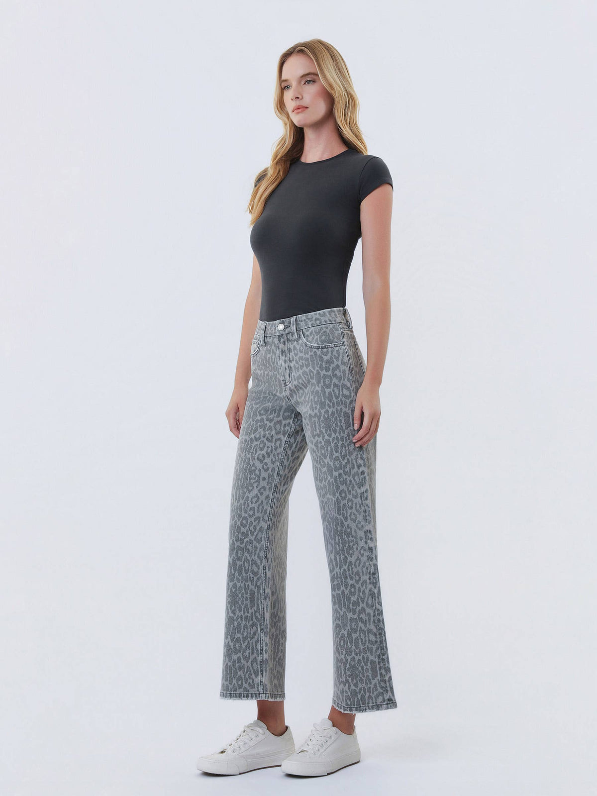 GREY LEOPARD CROP DENIM