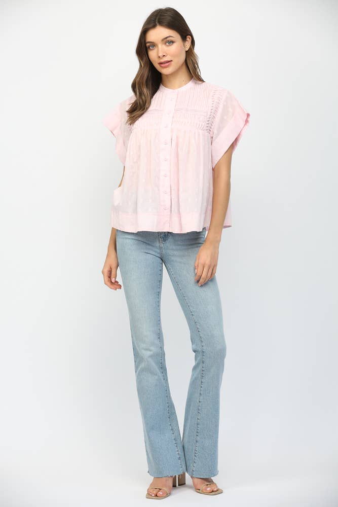 BLUSH RUFFLED BUTTON UP TOP