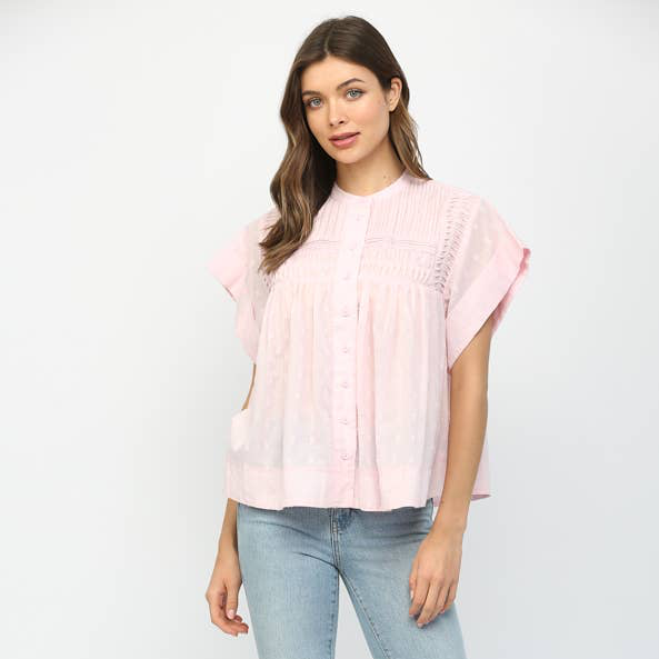 BLUSH RUFFLED BUTTON UP TOP