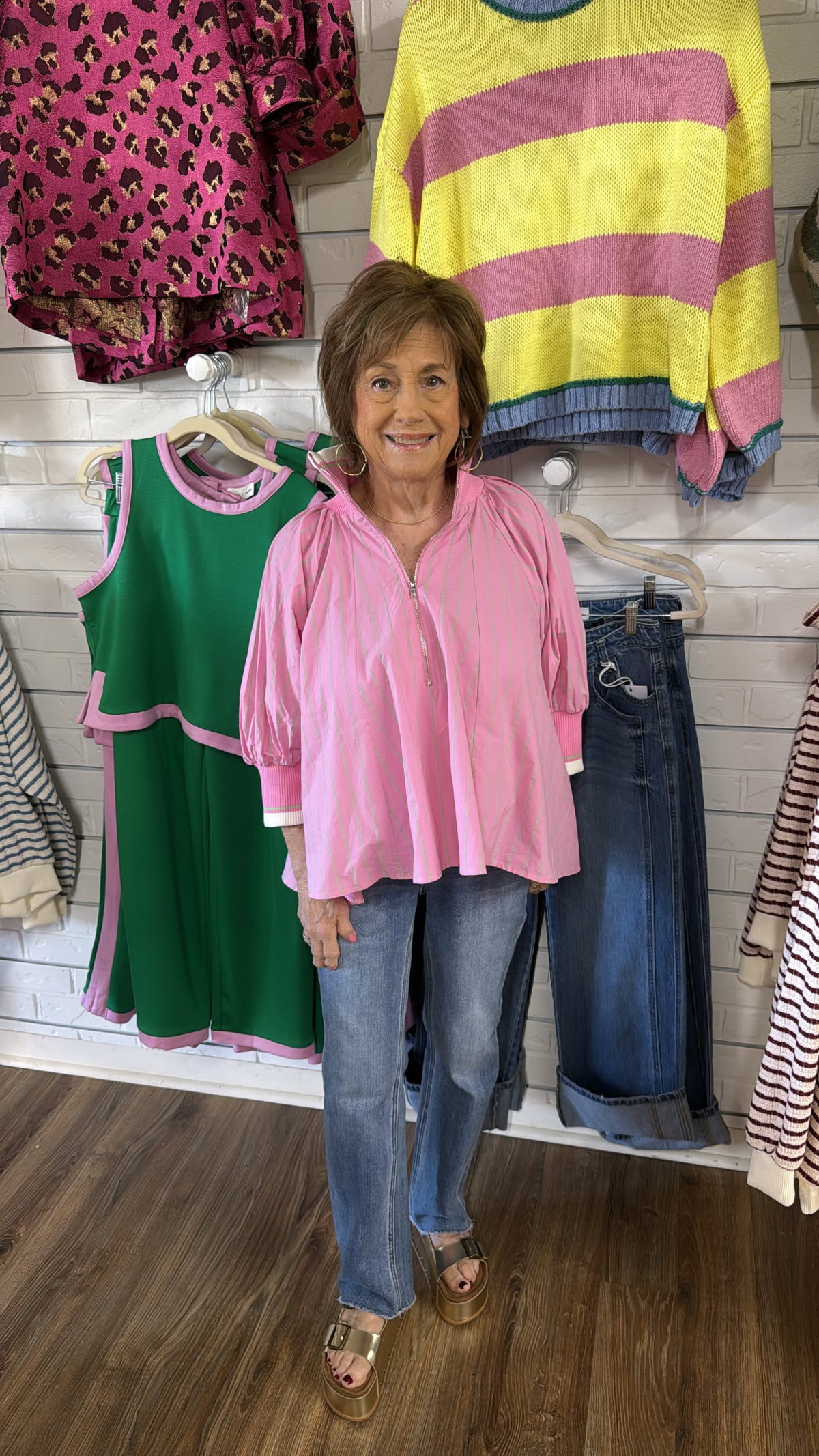 PINK MOCK NECK PUFF SLV TOP