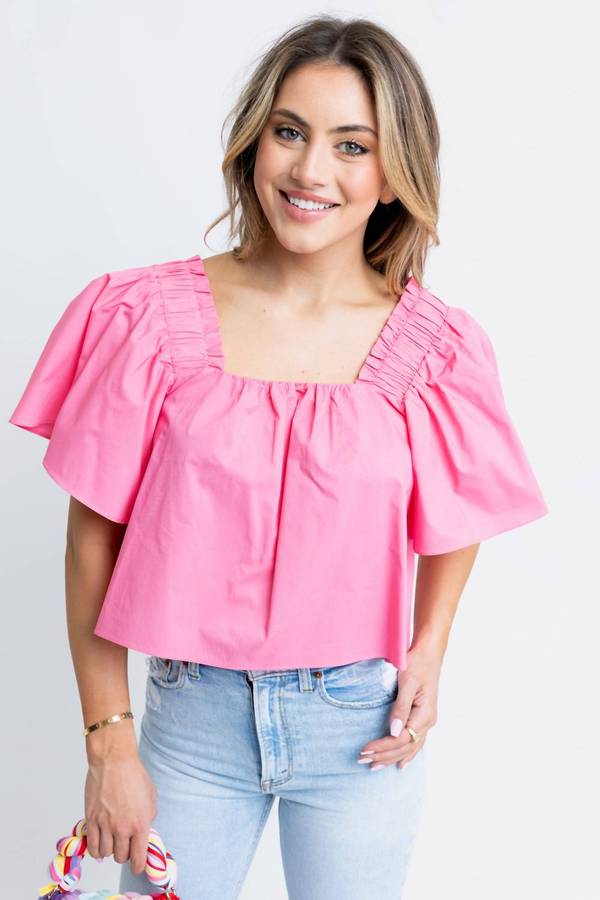 PINK SQUARE NECK POPLIN